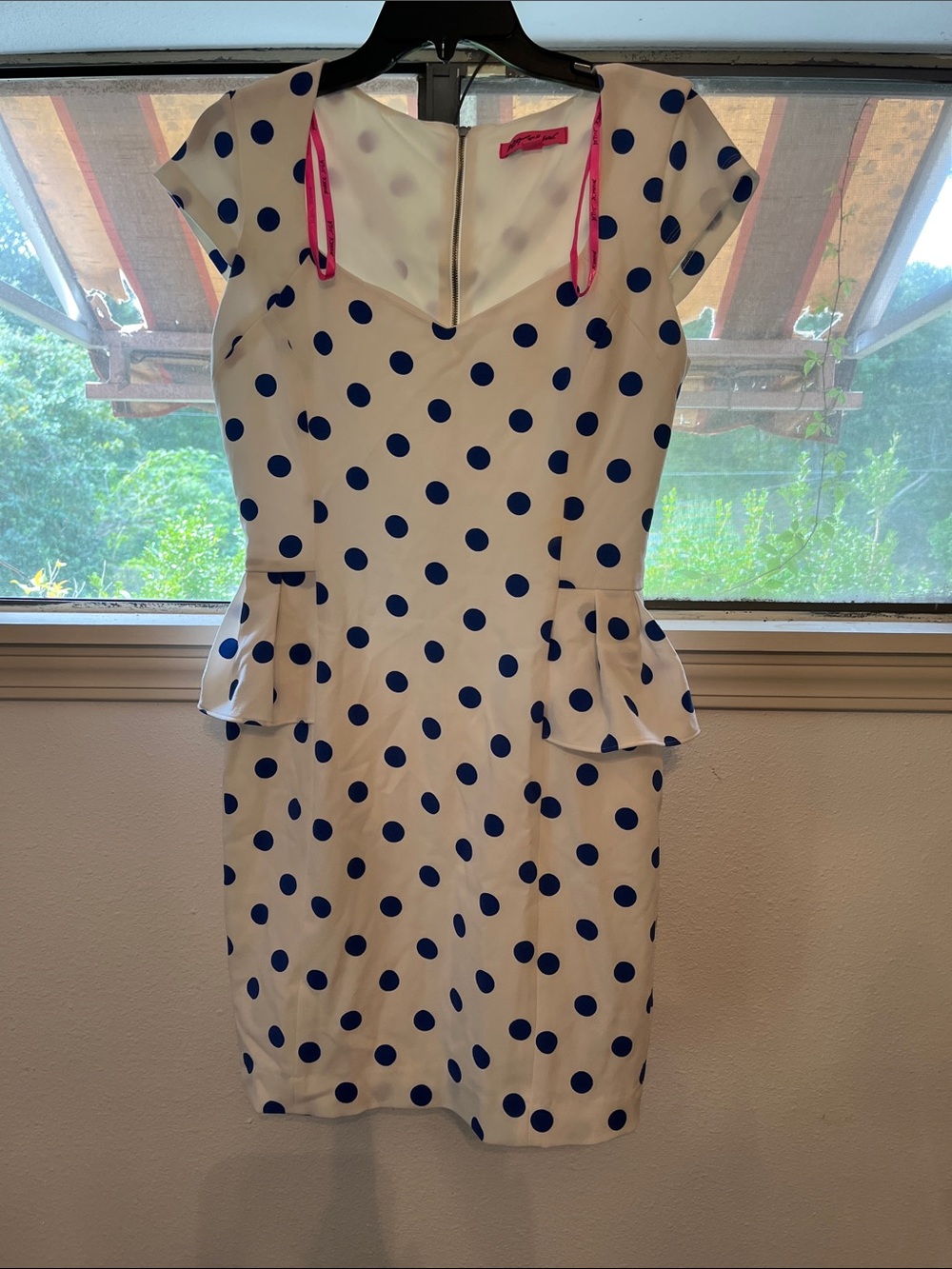 Betsey Johnson White Dress with Blue Polka Dots